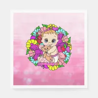 Pretty Pink Floral Girl's Baby Shower Caucasian Napkins