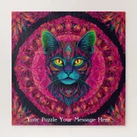 Pink Neon Mandala Cat Jigsaw Puzzle