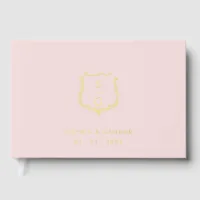 Elegant Monogram Crest Blush and Gold Wedding Foil Guest Book