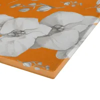 Watercolor White Orchid on Orange | Cutting Board