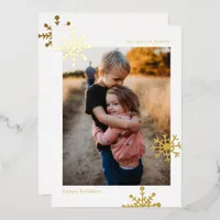 Simple Modern Cute Snowflake Photo   Foil Holiday Card