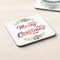 Merry Christmas Laurels Red ID293 Beverage Coaster
