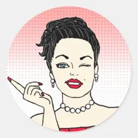 Retro Lady Flirty or Sarcastic Classic Round Sticker