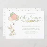 Cute Vintage Bunny Floral Baby Shower Invitation