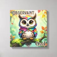 Observant Owl | Cute Cartoon Kid's Nursery Art Canvas Print