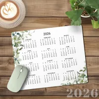 2026 Elegant Soft Green Eucalyptus Desk Calendar Mouse Pad