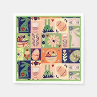 Colorful  Pink Green Easter Bunny Napkins