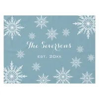 White Snowflakes on Slate Blue Winter Holiday Tablecloth