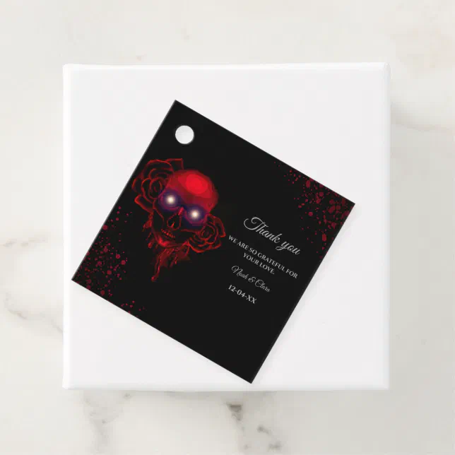 Scary red floral dark moody gothic skull halloween favor tags