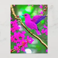 Colorful Surreal Pink Bird Postcard