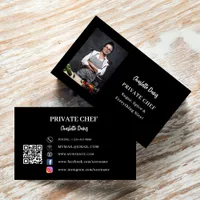 Private chef black white photo slogan QR code Business Card