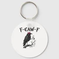 Gothic Crow F-Caw-F Bird Funny Halloween Raven Keychain