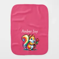 Cute Squirrel with a Flower Pixel Art Personalized Baby Burp Cloth