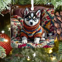 Husky Puppy Dog Personalized Christmas Metal Ornament