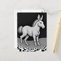 Silly Fantasy Rabbit Horse Critter Black and White Postcard