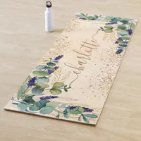 Eucalyptus greenery rose gold glitter name yoga mat