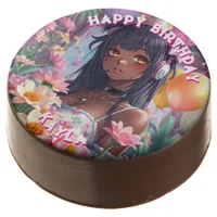 Pretty Anime Girl of Color Birthday Personalized Chocolate Covered Oreo