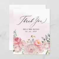 Budget Blush Floral Wedding Thank You Card