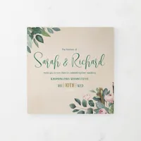 Custom Monogram Blush Floral Wedding Photo Tri-Fold Invitation