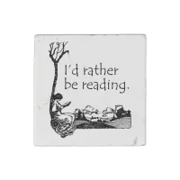 I'd Rather Be Reading with Vintage Illustration Stone Magnet