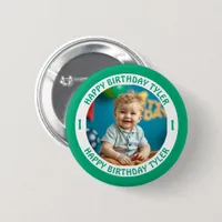 Personalized Confetti Photo, Name and Age Birthday Button