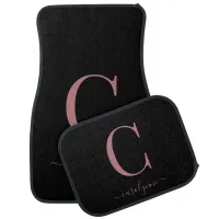 Chic Elegant Pink Rose Gold Monogram Script Car Floor Mat