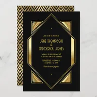 Black and Gold Art Deco Gold Wedding Photo Invitation