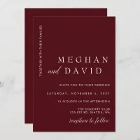 Burgundy Simple Elegant Minimal Modern Wedding  Invitation