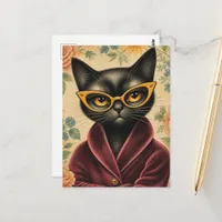 Unique Kitty in Bathrobe and Glasses Postcard