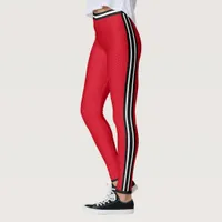 Basketball Red White Striped Varsity Sports Leggings