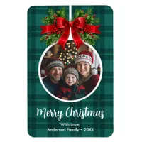 Christmas Ball Ornament Photo Green Buffalo Plaid Magnet