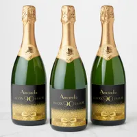 90th birthday party black gold name chic sparkling wine label