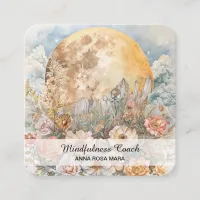 *~* Full Moon Flowers QR Floral AP70 Crystals Square Business Card