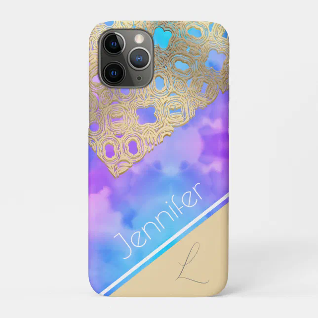 Cloud-kissed Serenity: The Golden Lace Monogram iPhone 11 Pro Case