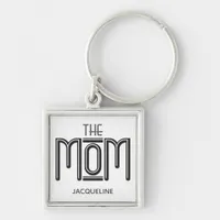 THE Mom Black White Text Personalized Keychain