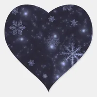 Snowflakes with Midnight Blue Background Heart Sticker