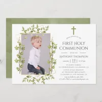 Greenery Geometric First Holy Communion Invitation