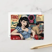  vampire waitress at a retro diner postcard