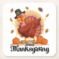 Happy Thanksgiving  Square Paper Coaster