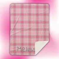 Pink and White Plaid Name Monogram | Sherpa Blanket