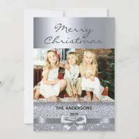 Christmas silver family photo metallic holiday card