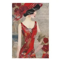 The Woman in a red dress collage Poster Faux Canvas Print