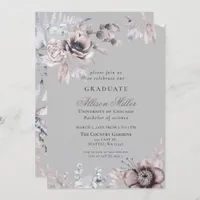 Pretty Silver Gray Mauve Floral Graduation Party Invitation