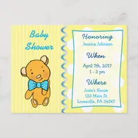 Cute Teddy Bear Yellow Baby Shower Invitation