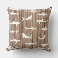 Shark Fishing Frenzy Wood Texture Beach Bar Throw Pillow