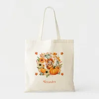 Cute Pumpkin Fairy in Autumn Wreath Tote Bag