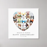 Modern Happy Anniversary Heart Puzzle Collage Canvas Print