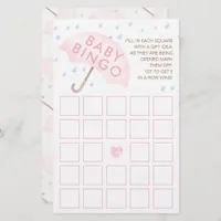 Pink Watercolor Baby Bingo Game Card