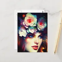 Pretty Pink Flowers in her Hair Postcard