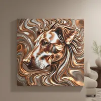 Copper and Silver Metallic Swirl Dog Portrait Canvas Print